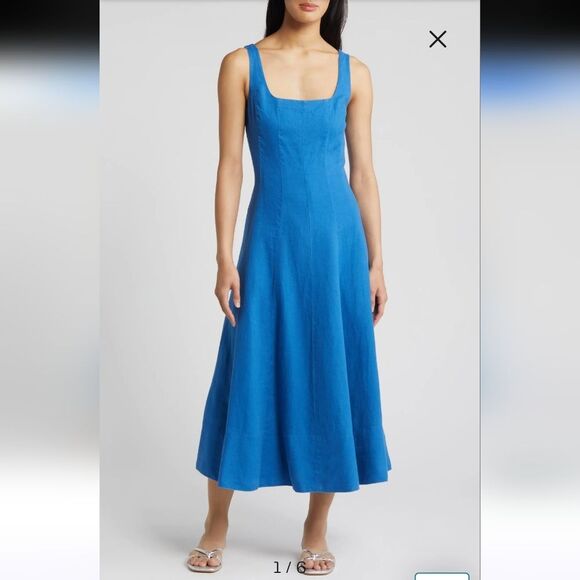 Lilly Pulitzer Calina Linen Midi Dress Barton Blue Womens Size 00 - Picture 1 of 10